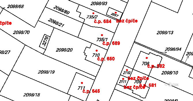 Kateřinky 650, Opava na parcele st. 710 v KÚ Kateřinky u Opavy, Katastrální mapa