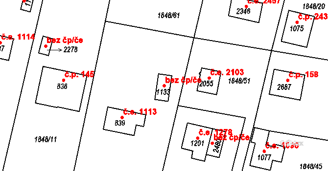 Plzeň 46487646 na parcele st. 1133 v KÚ Valcha, Katastrální mapa
