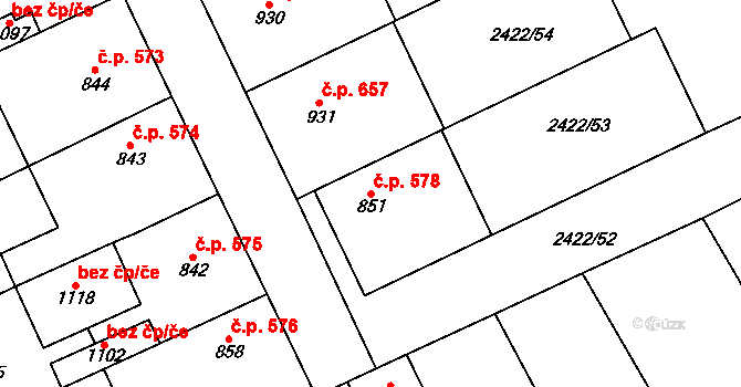 Polešovice 578 na parcele st. 851 v KÚ Polešovice, Katastrální mapa