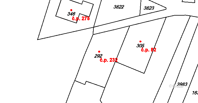 Ořechov 232 na parcele st. 292 v KÚ Ořechov u Uherského Hradiště, Katastrální mapa