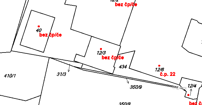 Cheb 48495646 na parcele st. 12/3 v KÚ Horní Dvory, Katastrální mapa