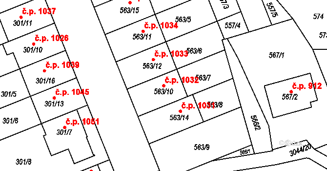 Nivnice 1032 na parcele st. 563/10 v KÚ Nivnice, Katastrální mapa