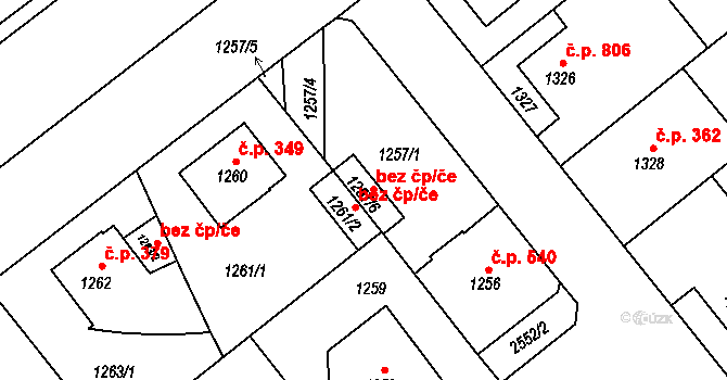 Praha 49033646 na parcele st. 1257/6 v KÚ Radotín, Katastrální mapa