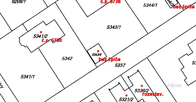 Chomutov 49884646 na parcele st. 5343/4 v KÚ Chomutov I, Katastrální mapa