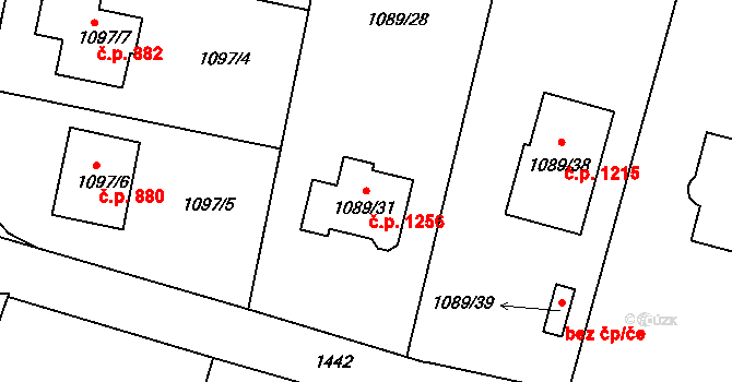 Lyžbice 1256, Třinec na parcele st. 1089/31 v KÚ Lyžbice, Katastrální mapa