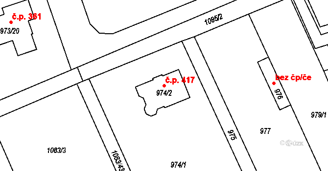 Samotišky 417 na parcele st. 974/2 v KÚ Samotíšky, Katastrální mapa