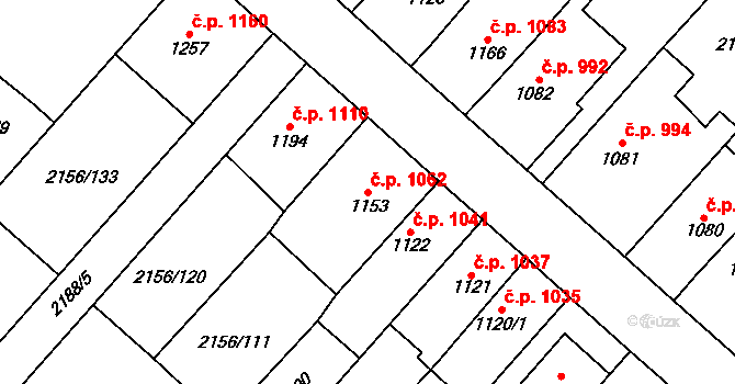 Choceň 1062 na parcele st. 1153 v KÚ Choceň, Katastrální mapa