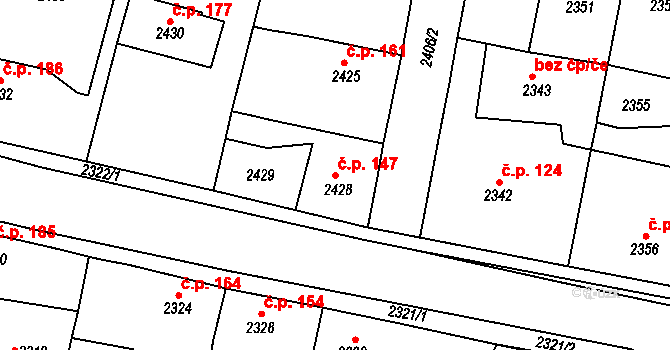 Řevnice 147 na parcele st. 2428 v KÚ Řevnice, Katastrální mapa