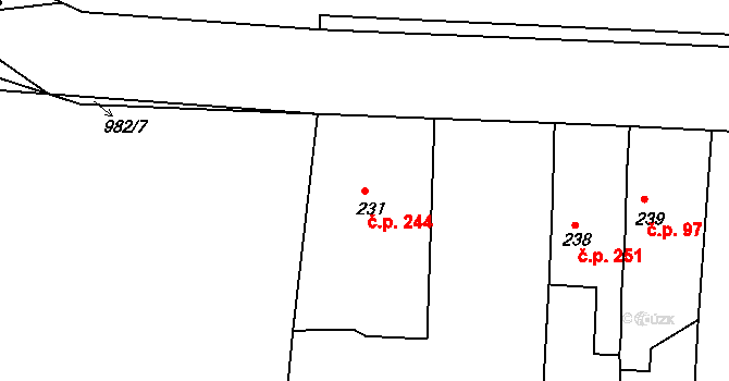 Nučice 244 na parcele st. 231 v KÚ Nučice u Rudné, Katastrální mapa
