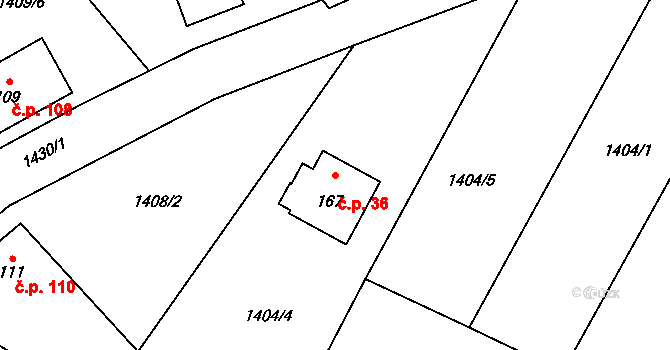 Prapořiště 36, Kdyně na parcele st. 167 v KÚ Prapořiště, Katastrální mapa