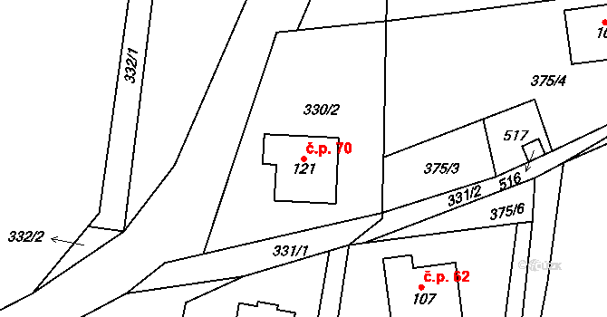 Čachrov 70 na parcele st. 121 v KÚ Čachrov, Katastrální mapa