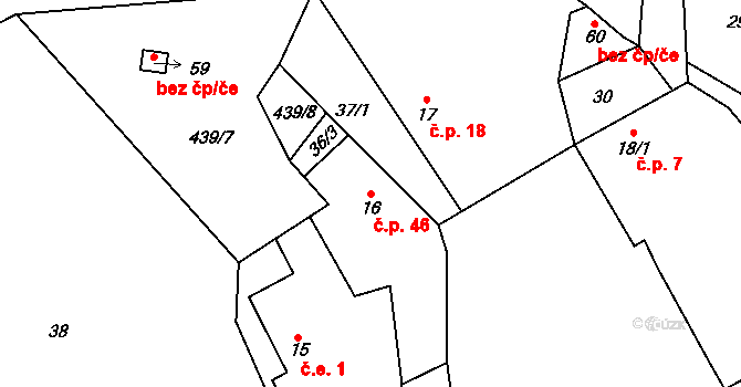 Pečetín 46, Bolešiny na parcele st. 16 v KÚ Pečetín, Katastrální mapa