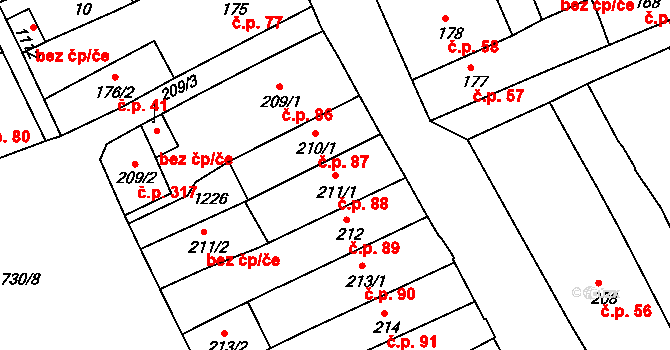 Broumov 88 na parcele st. 211/1 v KÚ Broumov, Katastrální mapa
