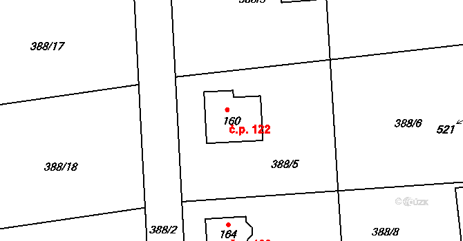 Tlustovousy 122, Tuklaty na parcele st. 160 v KÚ Tlustovousy, Katastrální mapa
