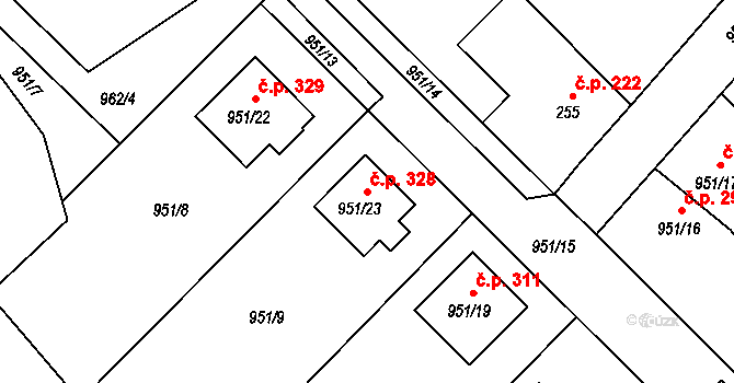 Olomučany 328 na parcele st. 951/23 v KÚ Olomučany, Katastrální mapa