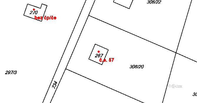 Skokovy 57, Žďár na parcele st. 267 v KÚ Žehrov, Katastrální mapa