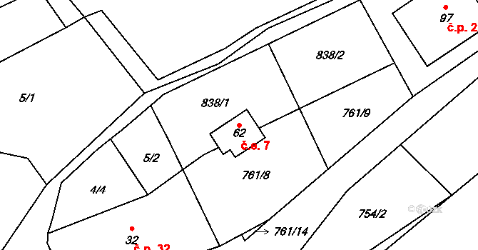 Javoří 7, Maletín na parcele st. 62 v KÚ Javoří u Maletína, Katastrální mapa