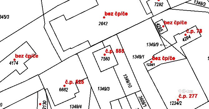 Chrudim III 555, Chrudim na parcele st. 7560 v KÚ Chrudim, Katastrální mapa