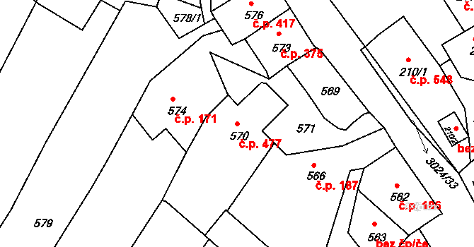 Štramberk 477 na parcele st. 570 v KÚ Štramberk, Katastrální mapa