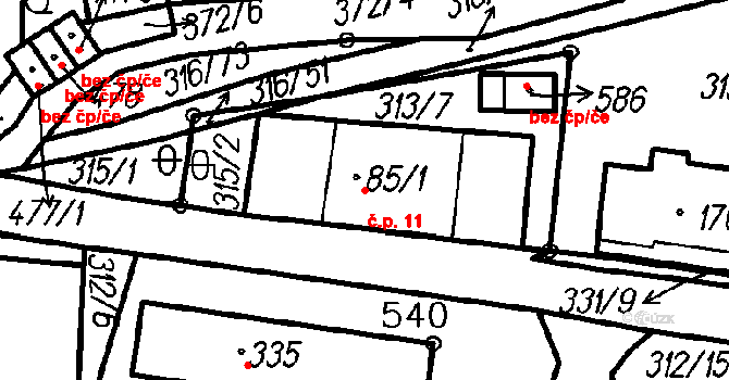 Lenora 11 na parcele st. 85/1 v KÚ Lenora, Katastrální mapa