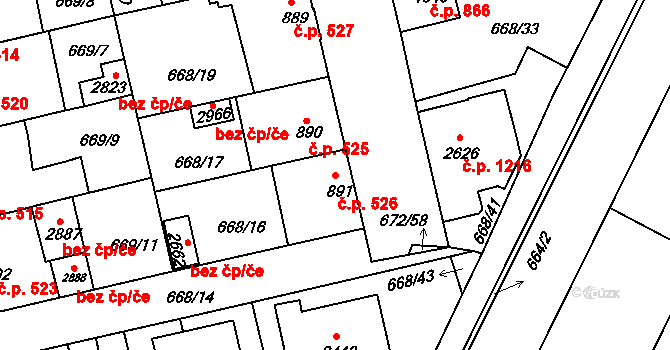 Vodňany II 526, Vodňany na parcele st. 891 v KÚ Vodňany, Katastrální mapa