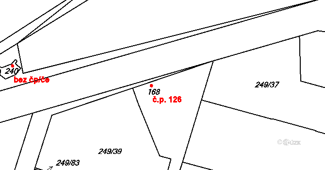 Pátek 126, Peruc na parcele st. 168 v KÚ Pátek u Loun, Katastrální mapa