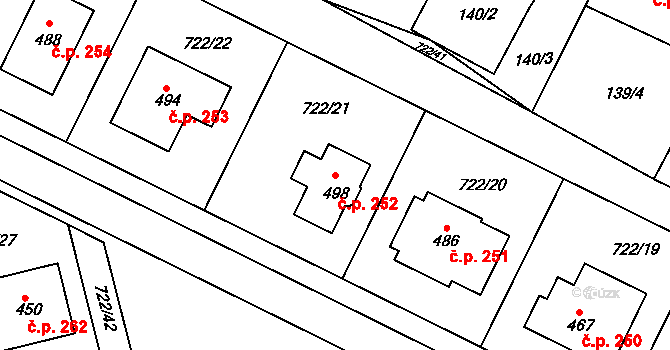 Škrdlovice 252 na parcele st. 498 v KÚ Škrdlovice, Katastrální mapa