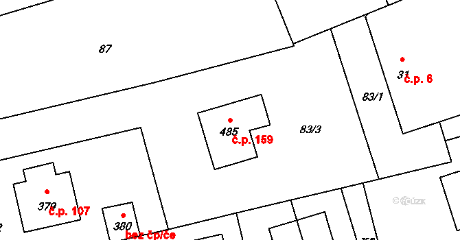 Strážkovice 159 na parcele st. 485 v KÚ Strážkovice, Katastrální mapa