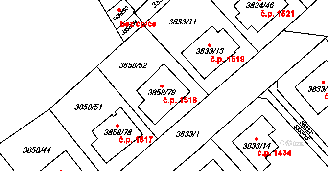 Chotěboř 1518 na parcele st. 3858/79 v KÚ Chotěboř, Katastrální mapa