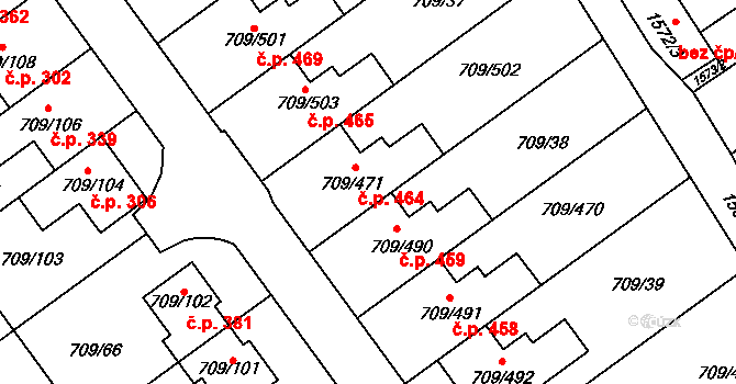 Popůvky 464 na parcele st. 709/471 v KÚ Popůvky u Brna, Katastrální mapa