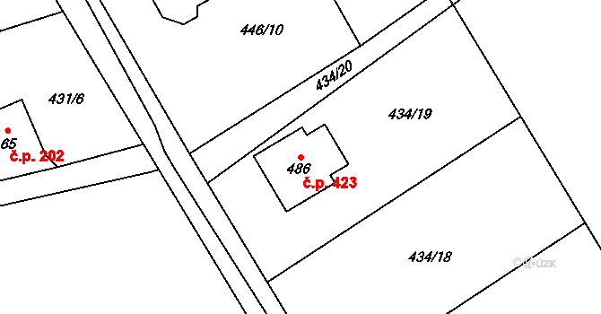 Dobratice 423 na parcele st. 486 v KÚ Dobratice, Katastrální mapa