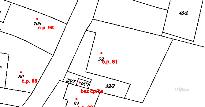 Šťáhlavice 61, Šťáhlavy na parcele st. 59 v KÚ Šťáhlavice, Katastrální mapa