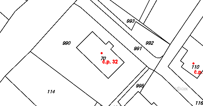Val 32 na parcele st. 70 v KÚ Val u Dobrušky, Katastrální mapa