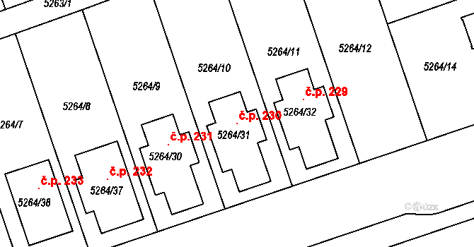 Cvrčovice 230 na parcele st. 5264/31 v KÚ Cvrčovice u Pohořelic, Katastrální mapa