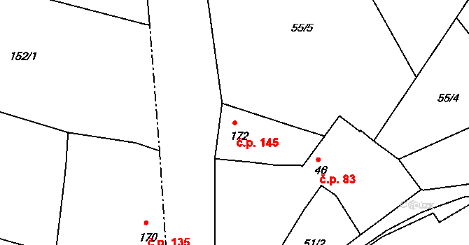Kyselovice 145 na parcele st. 172 v KÚ Kyselovice, Katastrální mapa