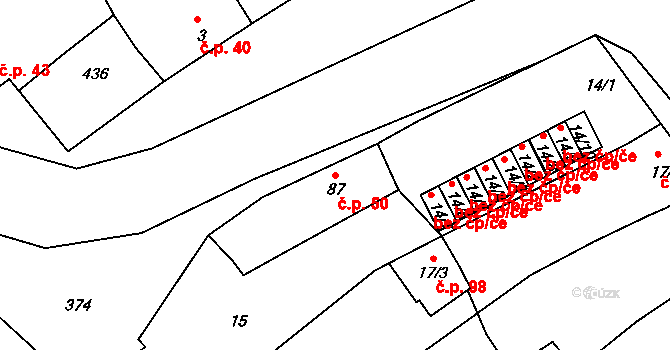Klopotovice 50 na parcele st. 87 v KÚ Klopotovice, Katastrální mapa