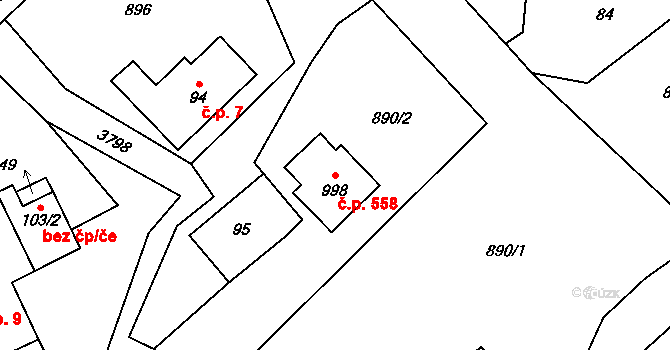 Staré Křečany 558 na parcele st. 998 v KÚ Staré Křečany, Katastrální mapa