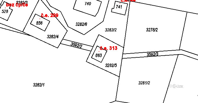 Ptení 313 na parcele st. 863 v KÚ Ptení, Katastrální mapa