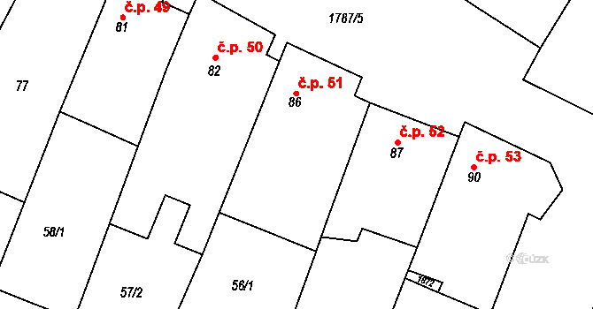 Bohutice 51 na parcele st. 86 v KÚ Bohutice, Katastrální mapa