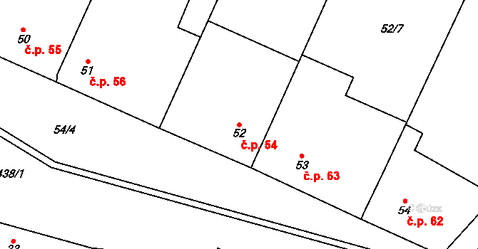 Tupec 54, Veselíčko na parcele st. 52 v KÚ Tupec, Katastrální mapa
