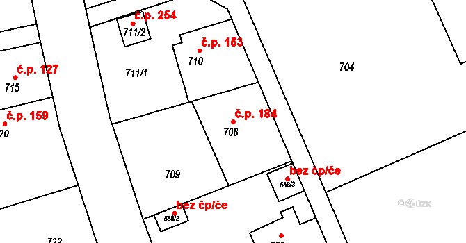 Přerov VII-Čekyně 184, Přerov na parcele st. 708 v KÚ Čekyně, Katastrální mapa