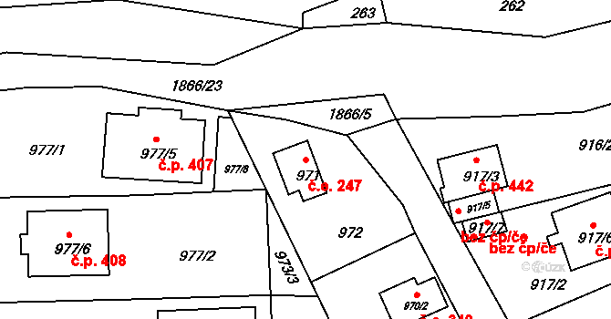 Sázava 247 na parcele st. 971 v KÚ Sázava, Katastrální mapa