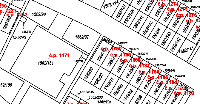 Ďáblice 1190, Praha na parcele st. 1562/252 v KÚ Ďáblice, Katastrální mapa