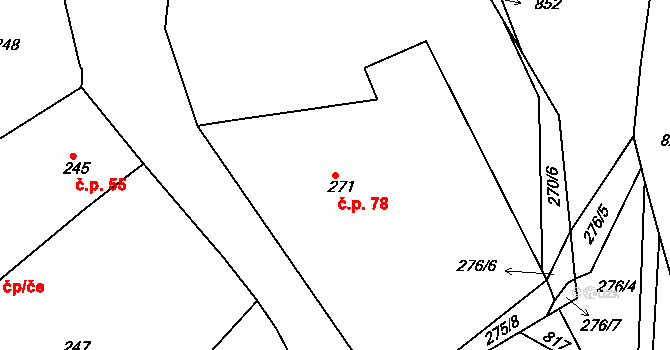 Jenišov 78 na parcele st. 271 v KÚ Jenišov, Katastrální mapa