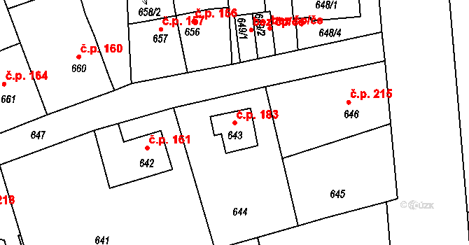 Rýnovice 183, Jablonec nad Nisou na parcele st. 643 v KÚ Rýnovice, Katastrální mapa