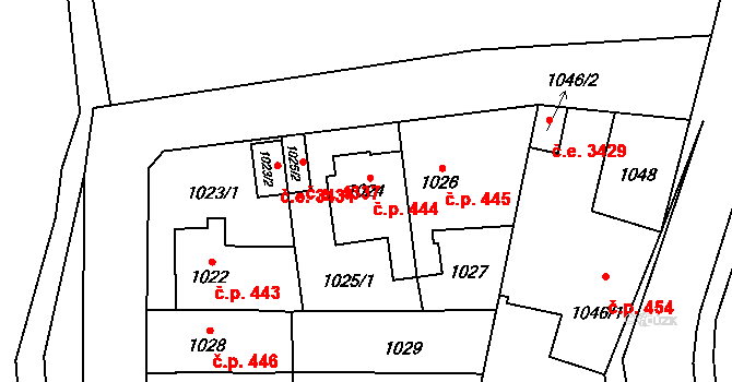 Jihlava 444 na parcele st. 1024 v KÚ Jihlava, Katastrální mapa