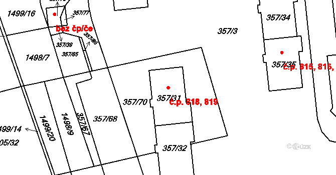 Doksy 818,819 na parcele st. 357/31 v KÚ Doksy u Máchova jezera, Katastrální mapa