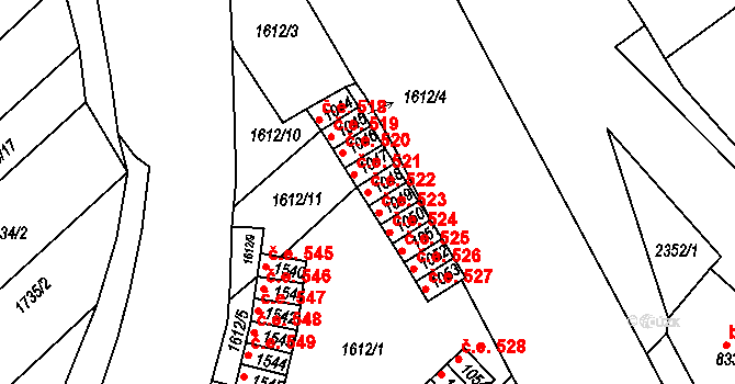 Tišnov 522 na parcele st. 1048 v KÚ Tišnov, Katastrální mapa