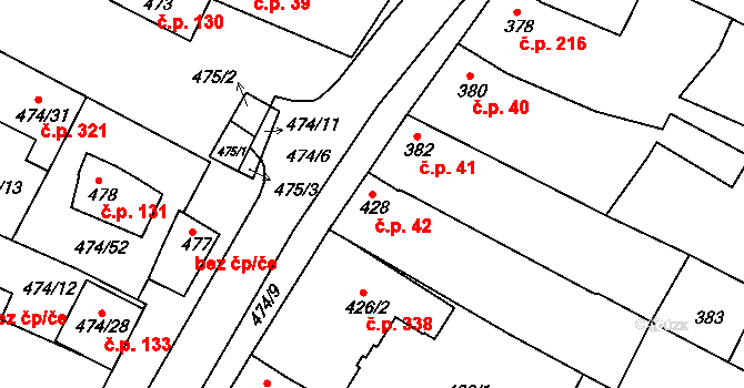 Milokošť 42, Veselí nad Moravou na parcele st. 428 v KÚ Milokošť, Katastrální mapa