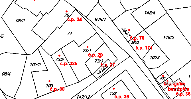 Humny 27, Pchery na parcele st. 73/3 v KÚ Pchery, Katastrální mapa